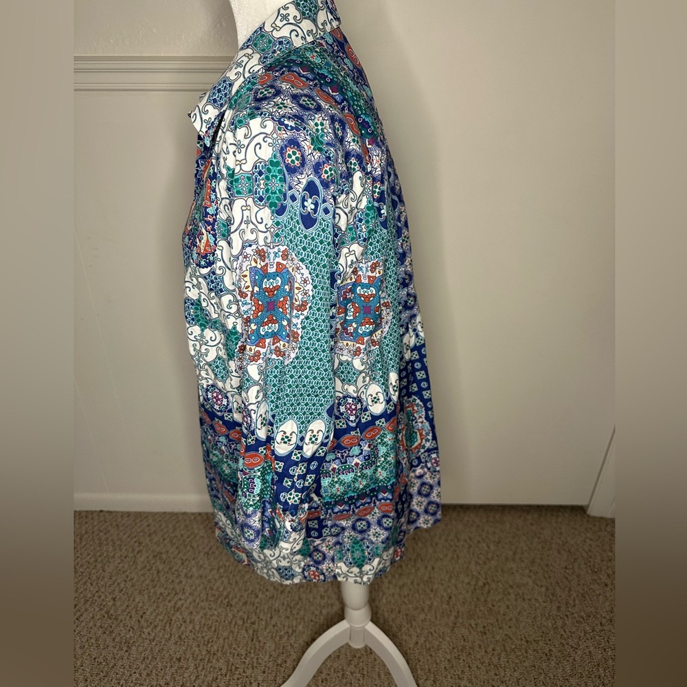 S Chico's Blue and White 3/4 Sleeve Graphic Tunic size 2 or L - Picture 7 of 11